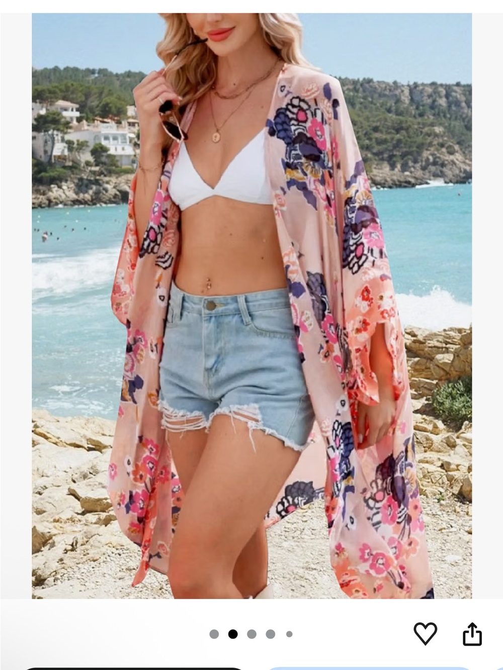Pink Floral Beach Kimono Cover-Up for Women